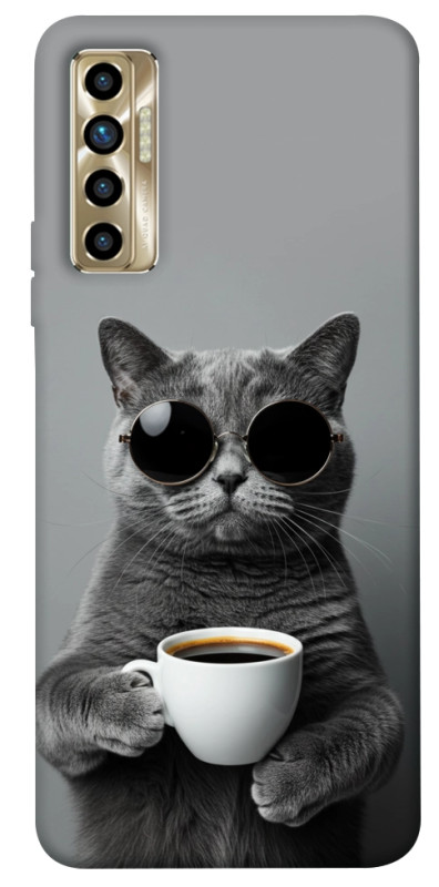 Чехол itsPrint Grey cat coffee для TECNO Camon 17P, животные, купить оптом с доставкой