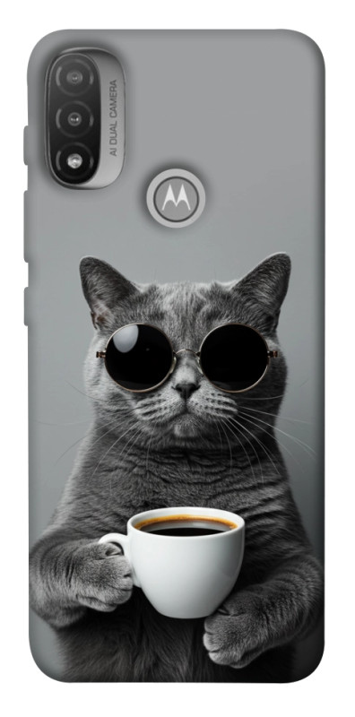 Чехол itsPrint Grey cat coffee для Motorola Moto E20, животные, купить оптом с доставкой