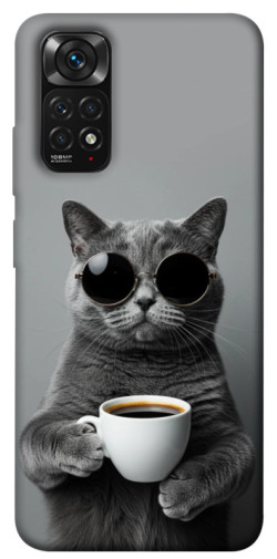 Чохол itsPrint Grey cat coffee для Xiaomi Redmi Note 11 (Global) / Note 11S