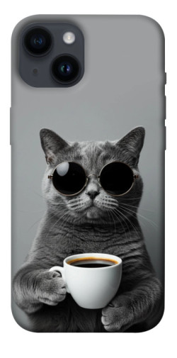 Чехол itsPrint Grey cat coffee для Apple iPhone 14 (6.1")