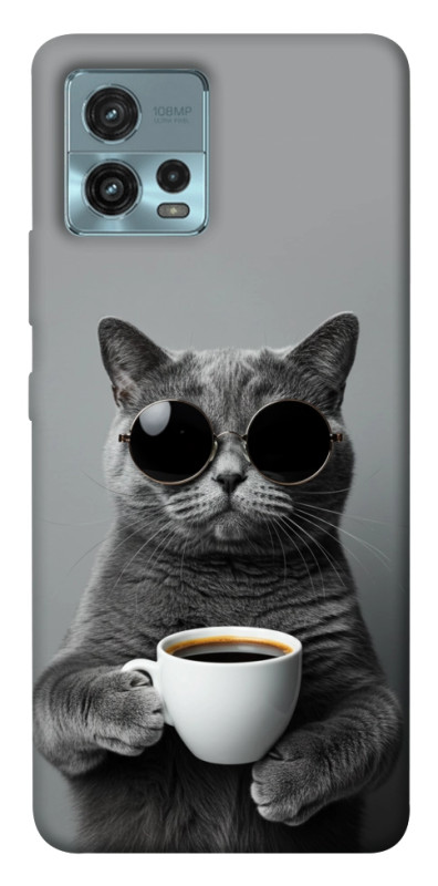 Чехол itsPrint Grey cat coffee для Motorola Moto G72, животные, купить оптом с доставкой