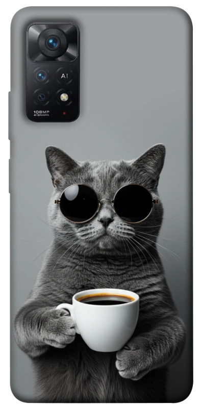 Чехол itsPrint Grey cat coffee для Xiaomi Redmi Note 11 Pro 4G/5G, животные, купить оптом с доставкой