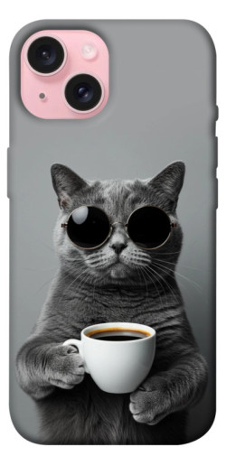 Чехол itsPrint Grey cat coffee для Apple iPhone 15 (6.1")