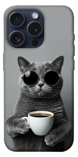 Чехол itsPrint Grey cat coffee для Apple iPhone 15 Pro (6.1")