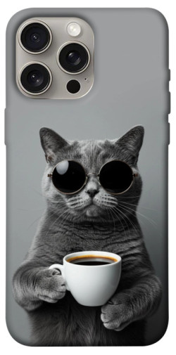 Чехол itsPrint Grey cat coffee для Apple iPhone 15 Pro Max (6.7")
