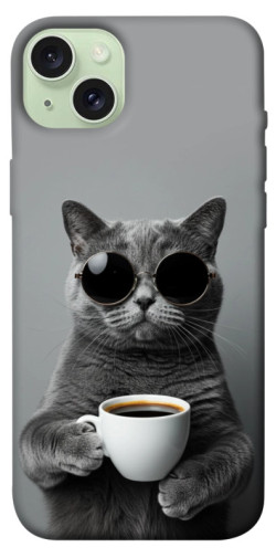 Чехол itsPrint Grey cat coffee для Apple iPhone 15 Plus (6.7")