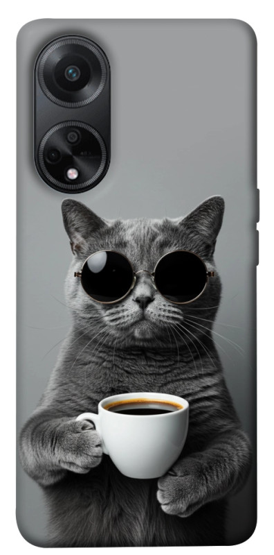 Чехол itsPrint Grey cat coffee для Oppo A58 4G, животные, купить оптом с доставкой