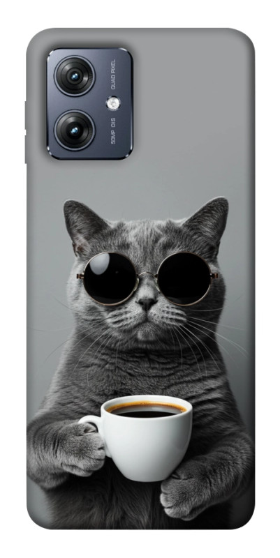Чехол itsPrint Grey cat coffee для Motorola Moto G54, животные, купить оптом с доставкой