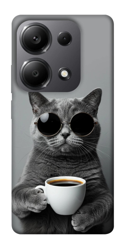 Чехол itsPrint Grey cat coffee для Xiaomi Poco X6, животные, купить оптом с доставкой