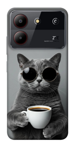 Чехол itsPrint Grey cat coffee для ZTE Blade A54 4G