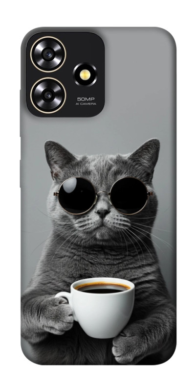 Чехол itsPrint Grey cat coffee для ZTE Blade A73 4G, животные, купить оптом с доставкой
