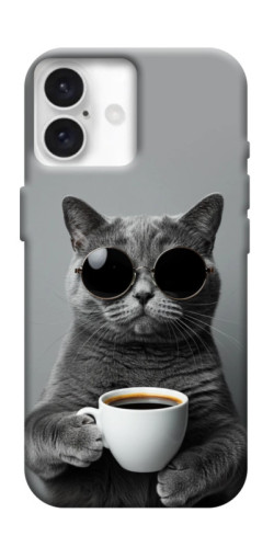 Чехол itsPrint Grey cat coffee для Apple iPhone 16 (6.1")