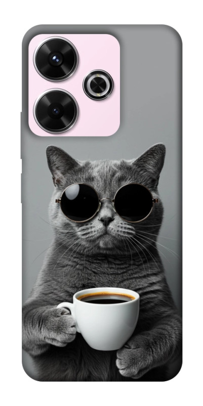 Чехол itsPrint Grey cat coffee для Xiaomi Redmi 13 4G / Poco M6 4G, животные, купить оптом с доставкой