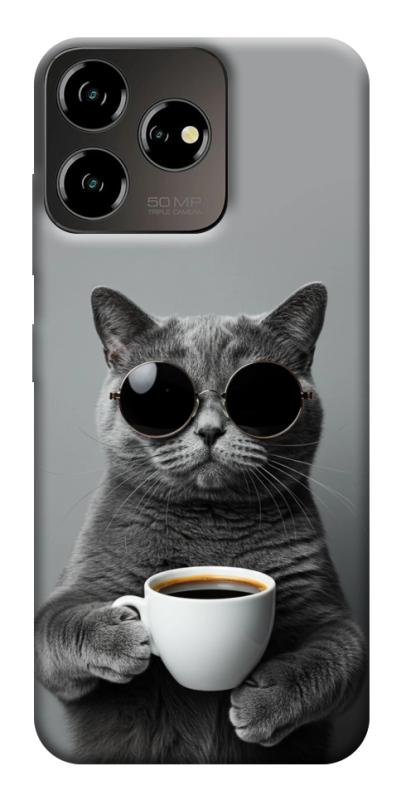 Чехол itsPrint Grey cat coffee для ZTE Blade V50 Desing 4G, животные, купить оптом с доставкой