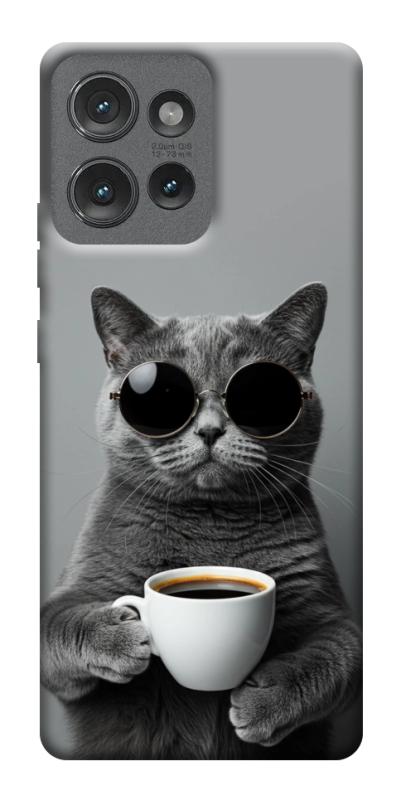 Чехол itsPrint Grey cat coffee для Motorola Edge 50, животные, купить оптом с доставкой