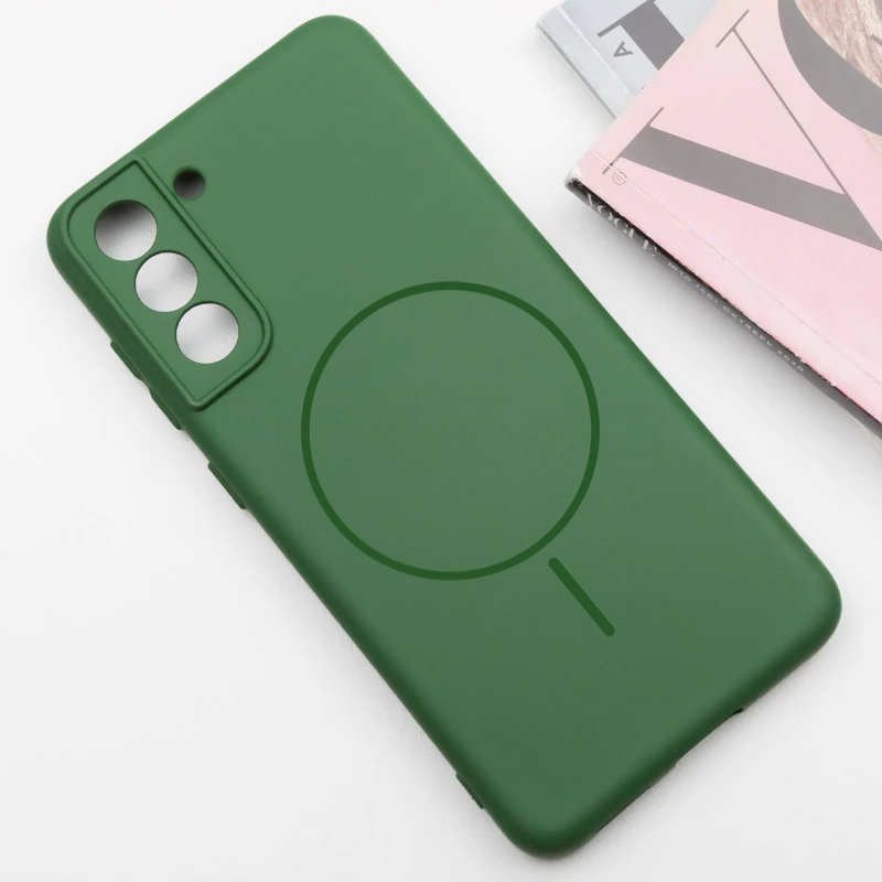 Чехол Silicone Cover Lakshmi Full Camera (AA) with Magnetic Fit для Samsung Galaxy S21 FE, Зеленый / Dark green 1, Силикон, купить оптом с доставкой