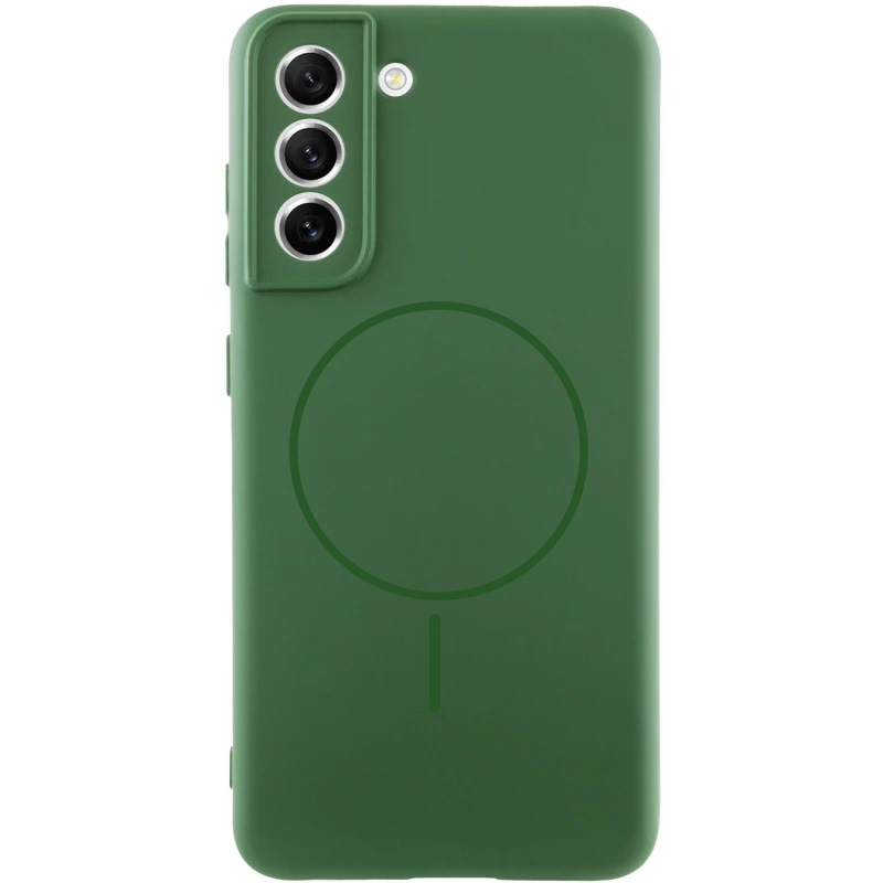 Чехол Silicone Cover Lakshmi Full Camera (AA) with Magnetic Fit для Samsung Galaxy S21 FE, Зеленый / Dark green, Силикон, купить оптом с доставкой