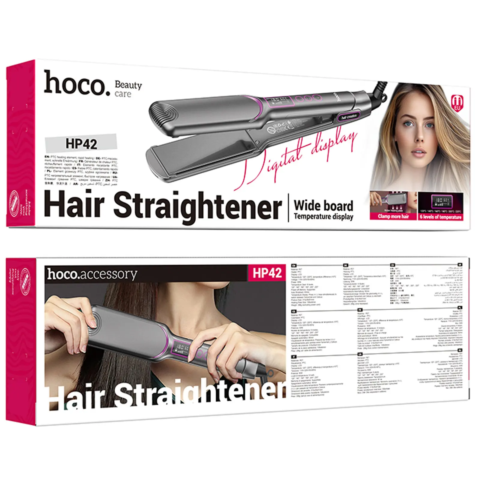 Выпрямитель для волос Hoco HP42 Wide board hair straightener with digital display, Gray 5, купить оптом с доставкой