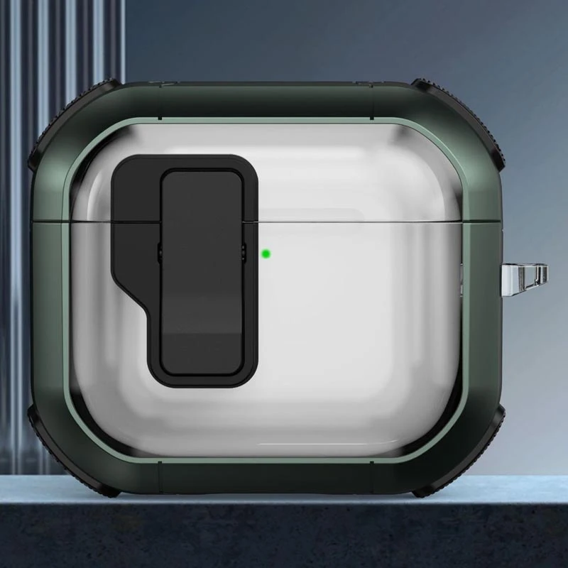 Футляр протиударний Locking Button для навушників Airpods 4, Apple Green 1, Пластик, купити оптом з доставкою