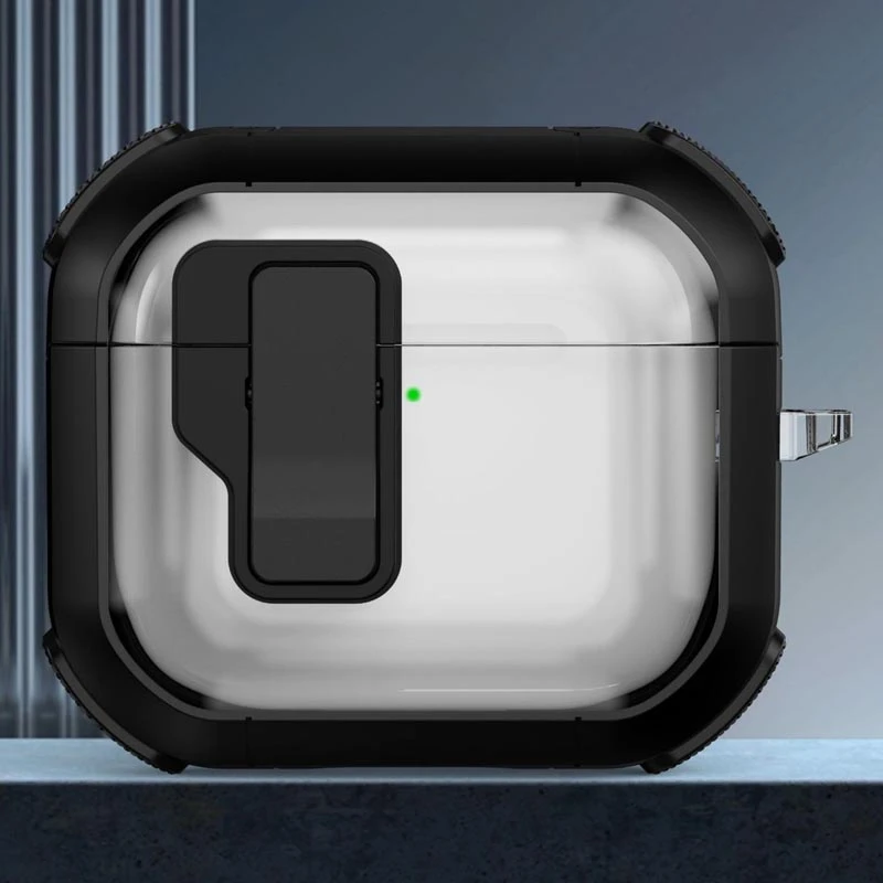 Футляр протиударний Locking Button для навушників Airpods 4, Black 1, Пластик, купити оптом з доставкою