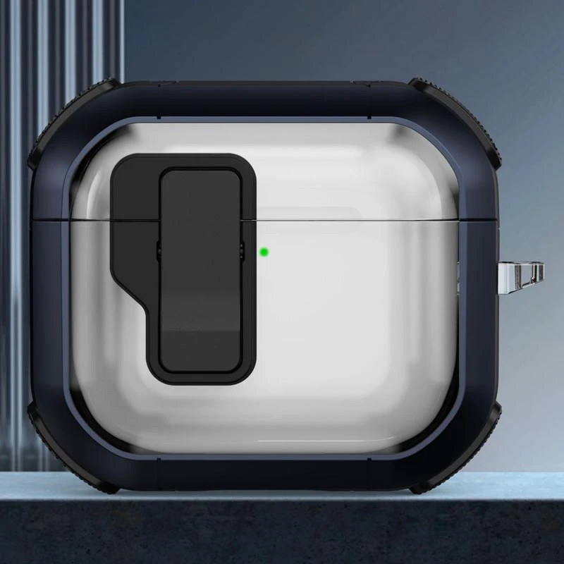 Футляр протиударний Locking Button для навушників Airpods 4, Blue 1, Пластик, купити оптом з доставкою
