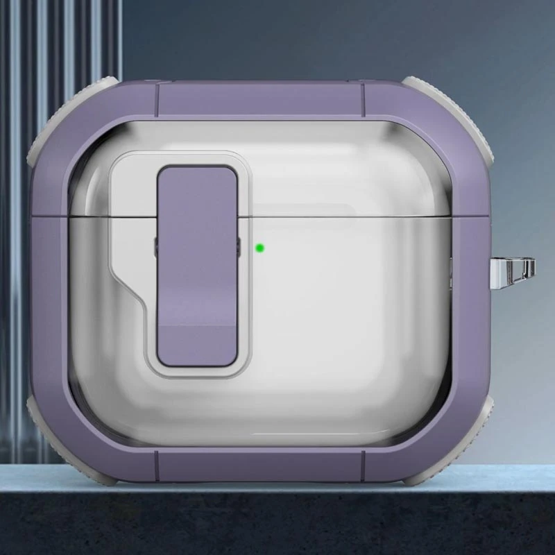 Футляр протиударний Locking Button для навушників Airpods 4, Light Purple 1, Пластик, купити оптом з доставкою