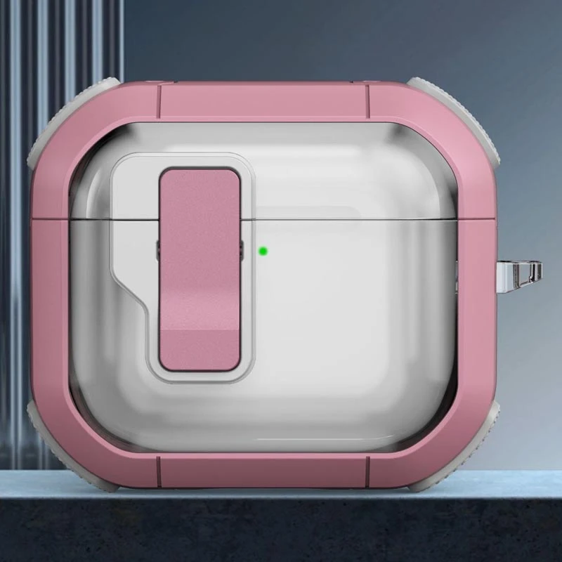 Футляр протиударний Locking Button для навушників Airpods 4, Pink 1, Пластик, купити оптом з доставкою