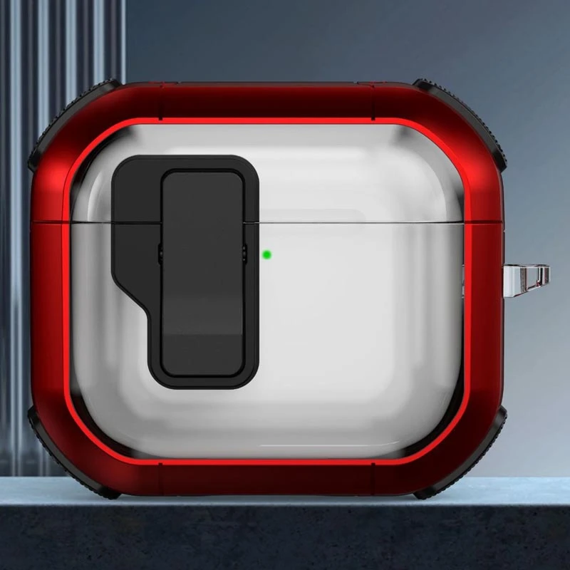 Футляр протиударний Locking Button для навушників Airpods 4, Red 1, Пластик, купити оптом з доставкою