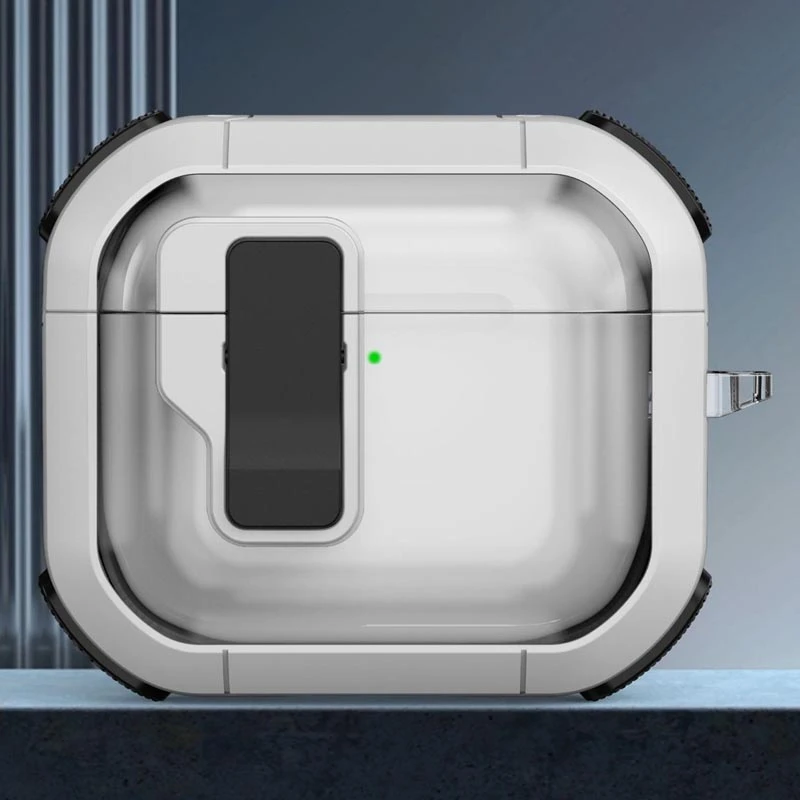 Футляр протиударний Locking Button для навушників Airpods 4, White 1, Пластик, купити оптом з доставкою