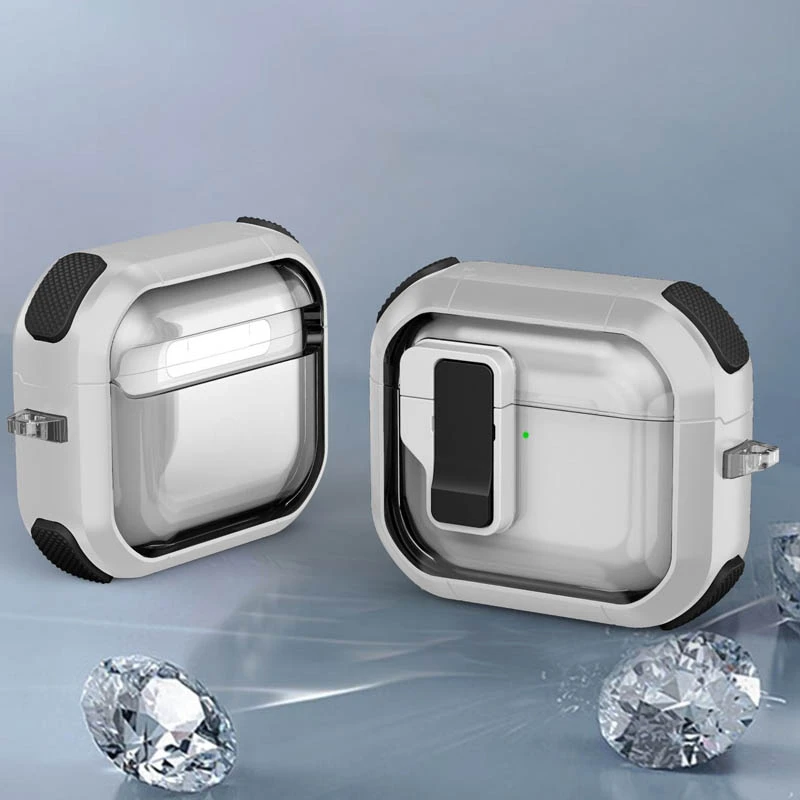 Футляр протиударний Locking Button для навушників Airpods 4, White 3, Пластик, купити оптом з доставкою