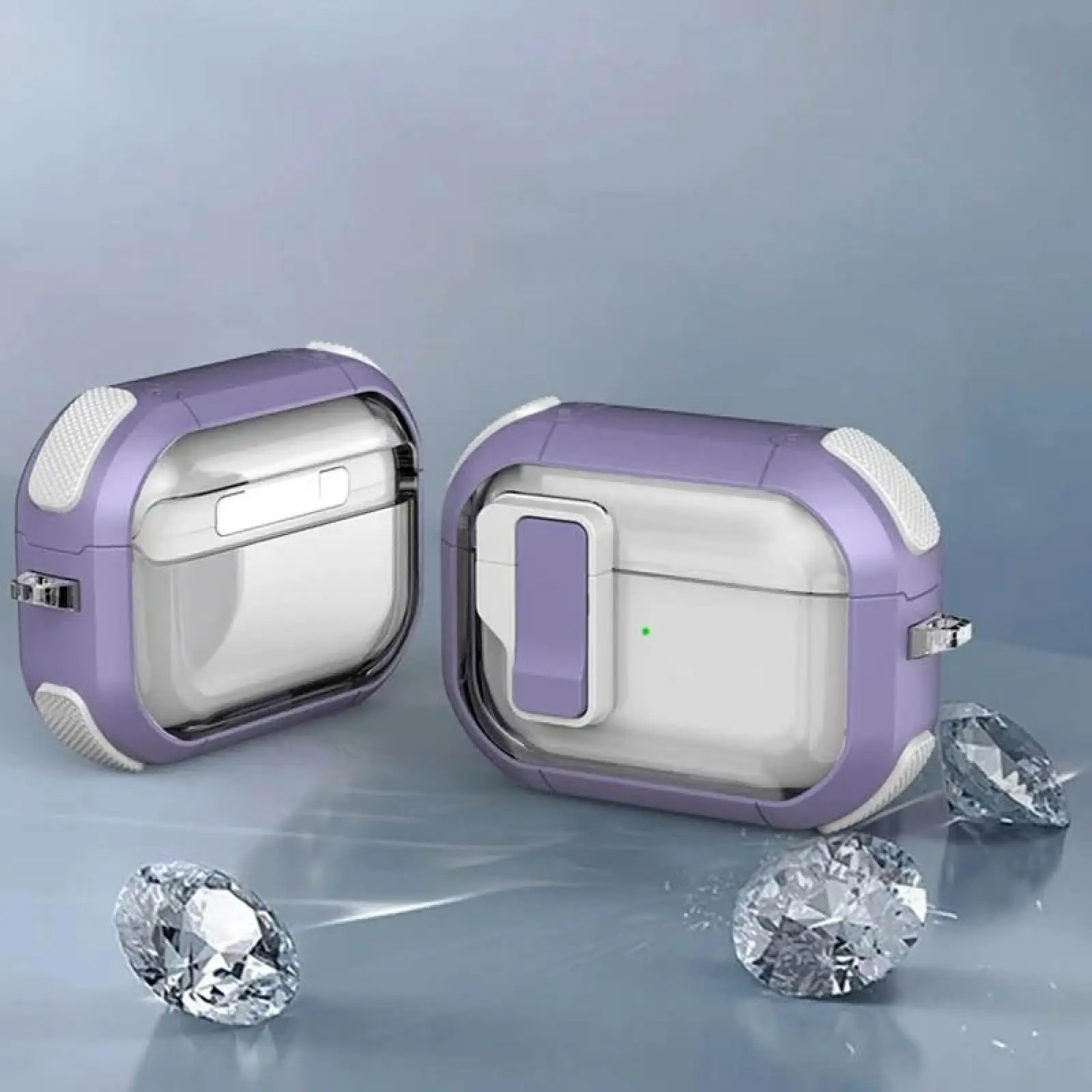 Футляр противоударный Locking Button для наушников Airpods Pro 2 / Pro, Light Purple 3, Пластик, купить оптом с доставкой