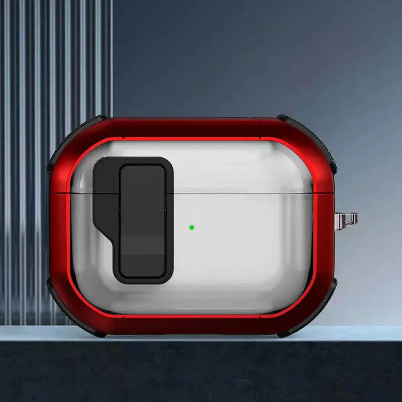 Футляр протиударний Locking Button для навушників Airpods Pro 2 / Pro, Red 1, Пластик, купити оптом з доставкою