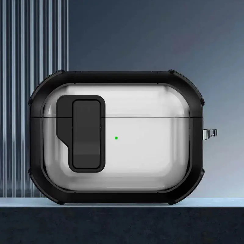 Футляр протиударний Locking Button для навушників Airpods Pro 3, Black 1, Пластик, купити оптом з доставкою