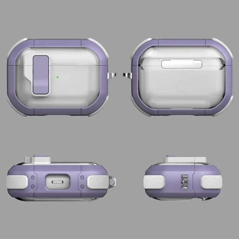 Футляр протиударний Locking Button для навушників Airpods Pro 3, Light Purple 2, Пластик, купити оптом з доставкою