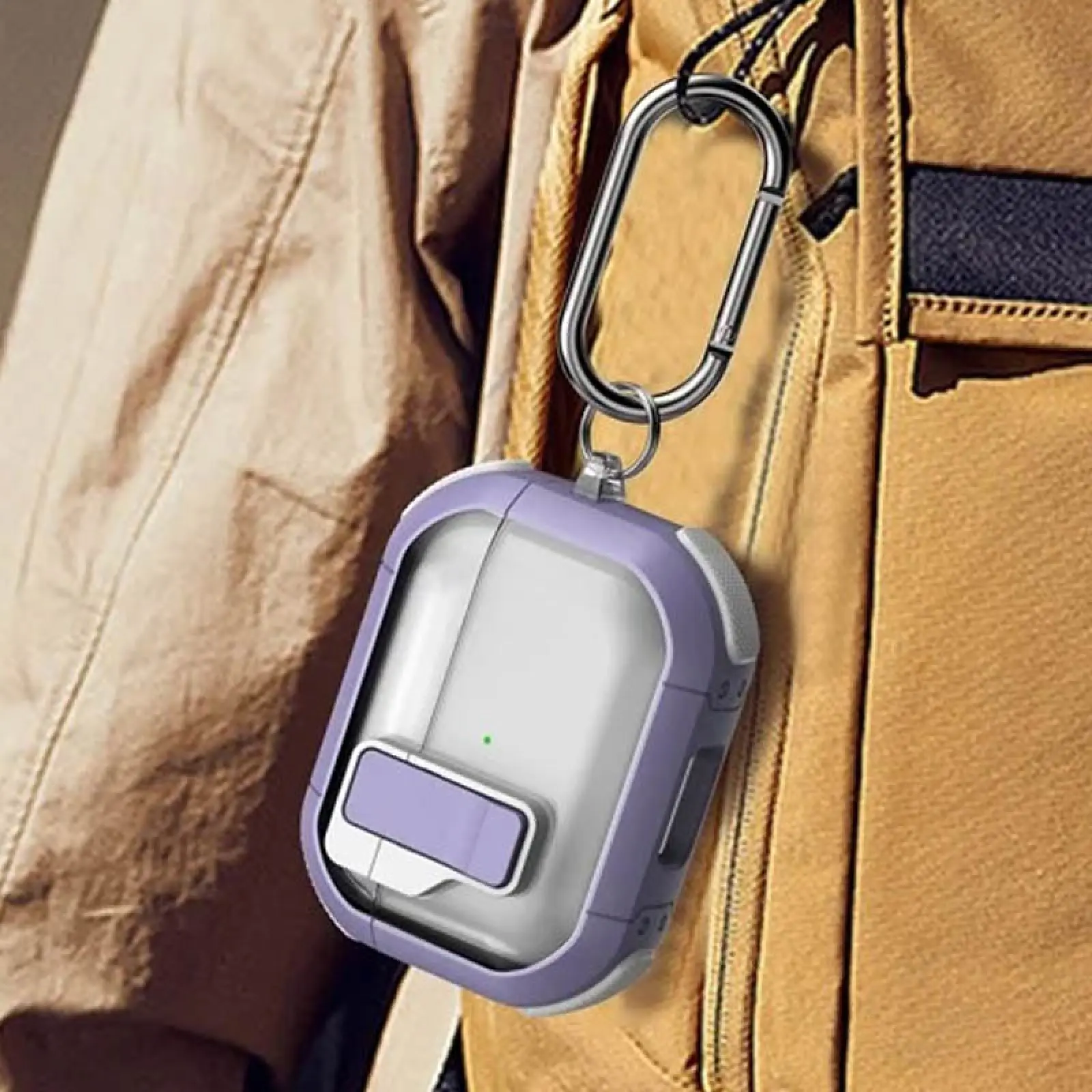 Футляр протиударний Locking Button для навушників Airpods Pro 3, Light Purple 5, Пластик, купити оптом з доставкою