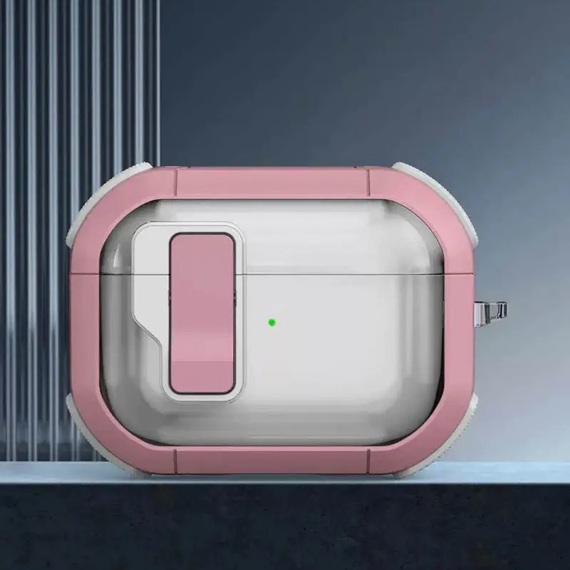 Футляр протиударний Locking Button для навушників Airpods Pro 3, Pink 1, Пластик, купити оптом з доставкою