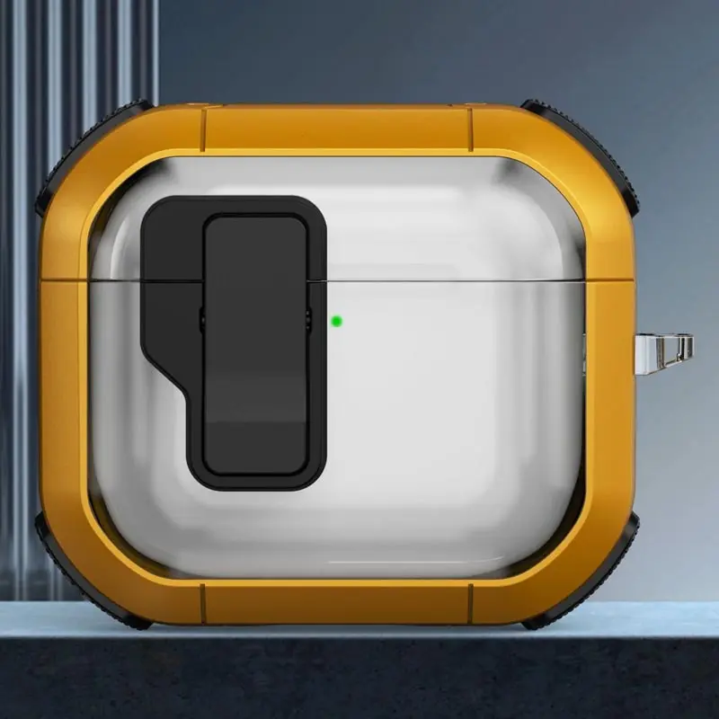 Футляр протиударний Locking Button для навушників Airpods Pro 3, Yellow 1, Пластик, купити оптом з доставкою