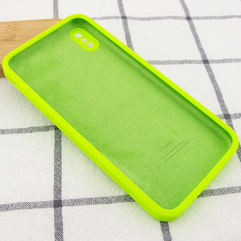 Чехол Silk Square Full Camera Protective (AA) NO LOGO для Apple iPhone X / XS (5.8"), Салатовый / Neon green 2, Силикон, купить оптом с доставкой