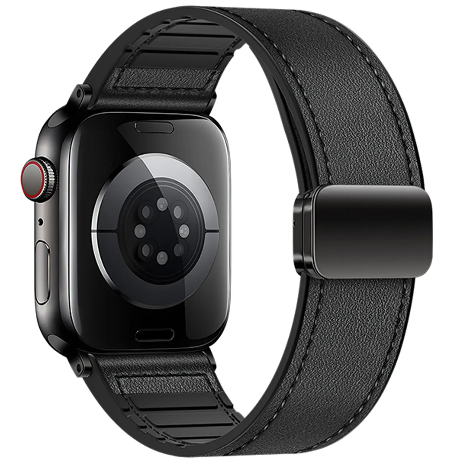 Ремінець Hoco WA34 Basic magnetic buckle silicone leather strap для Apple watch 38/40/41/42mm, Black 1, Штучна шкіра, купити оптом з доставкою