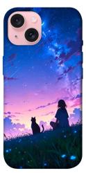 Чехол itsPrint Space girl and cat для Apple iPhone 15 (6.1")