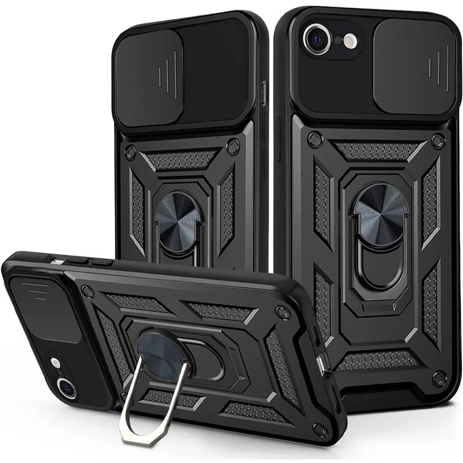 Чехол Ummi Camshield Serge Ring для Apple iPhone 7 / 8 / SE (2020) (4.7"), Черный / Black, TPU+PC, купить оптом с доставкой