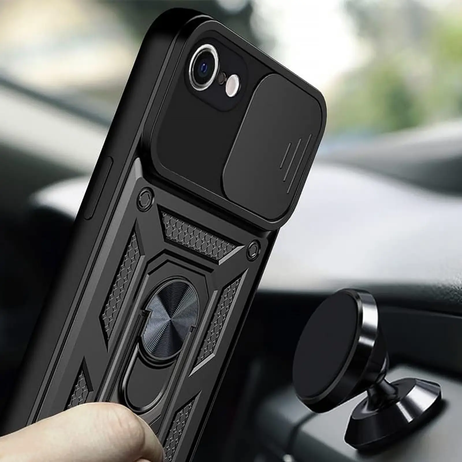 Чехол Ummi Camshield Serge Ring для Apple iPhone 7 / 8 / SE (2020) (4.7"), Черный / Black 2, TPU+PC, купить оптом с доставкой