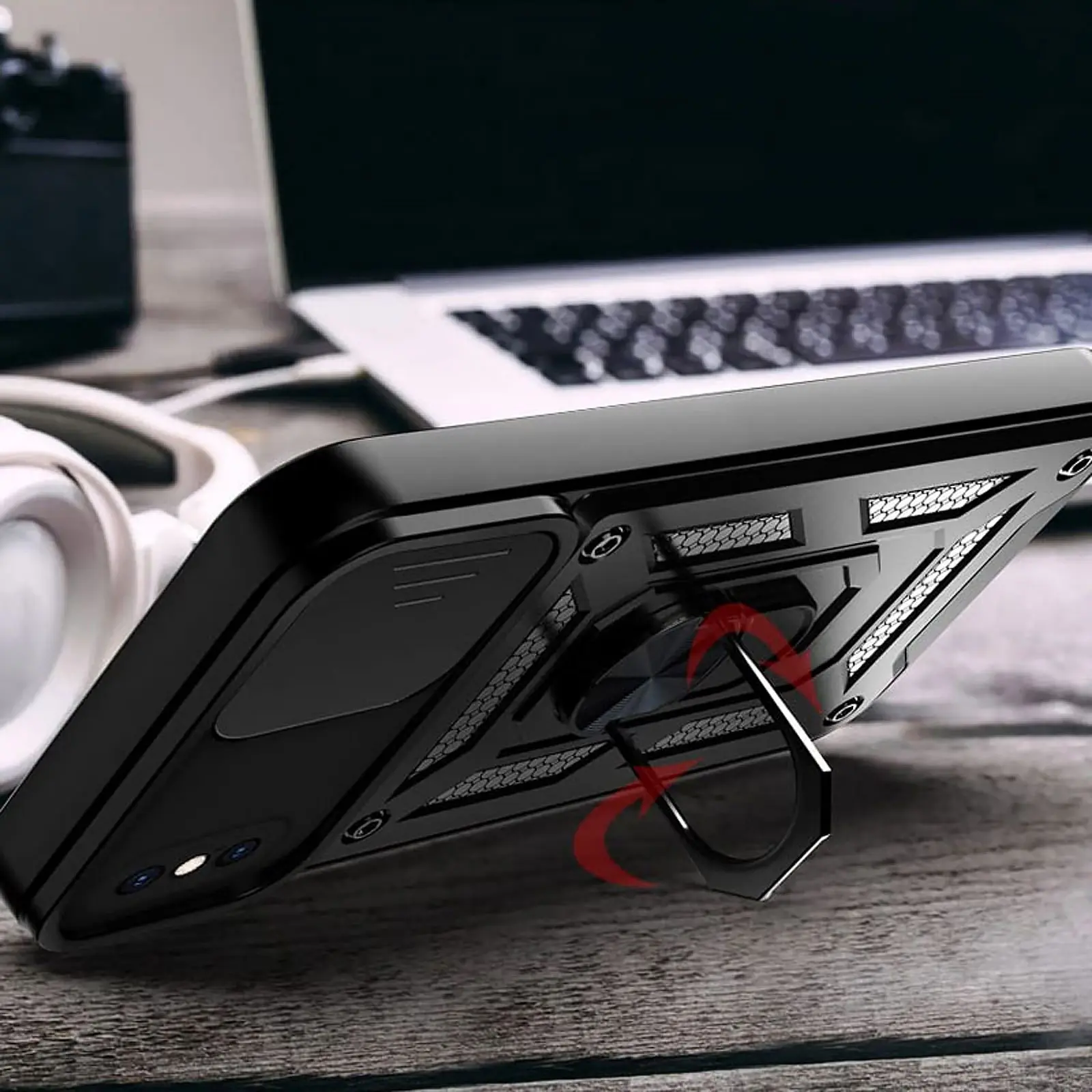 Чохол Ummi Camshield Serge Ring для Apple iPhone X / XS (5.8"), Чорний 2, TPU+PC, купити оптом з доставкою