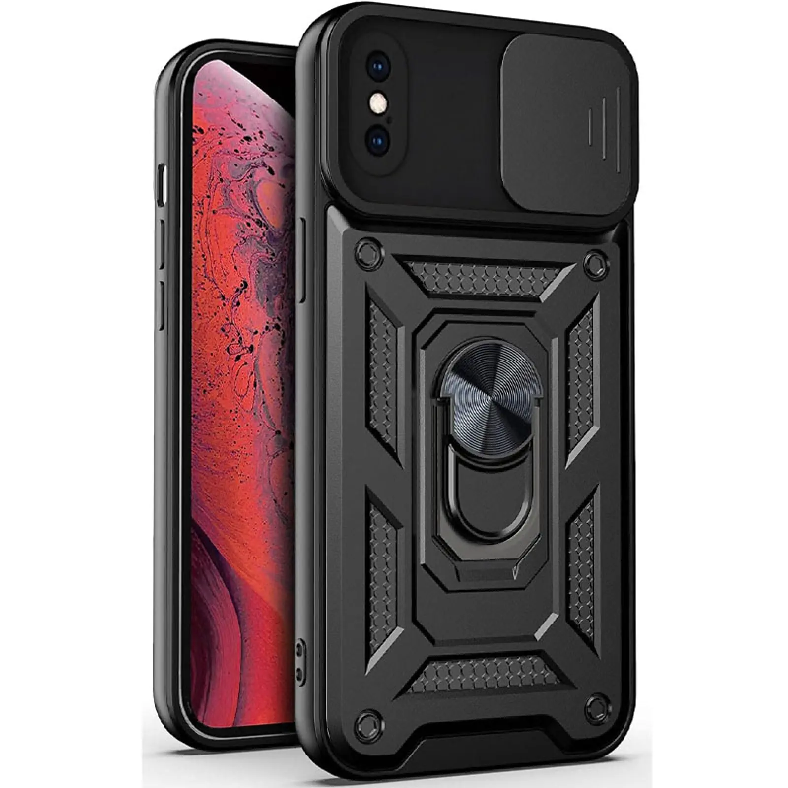 Чехол Ummi Camshield Serge Ring для Apple iPhone XS Max (6.5"), Черный / Black, TPU+PC, купить оптом с доставкой