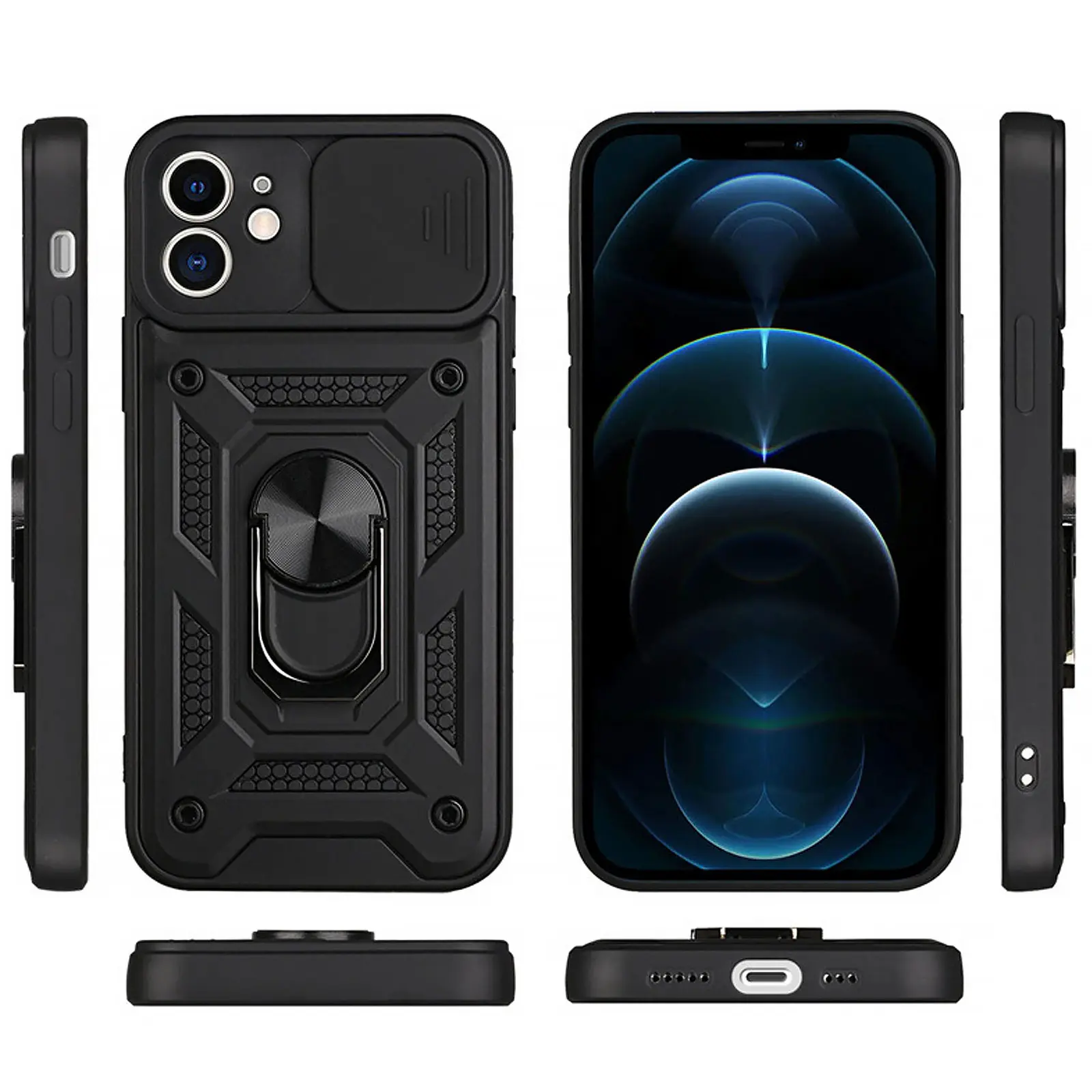 Чехол Ummi Camshield Serge Ring для Apple iPhone 11 (6.1"), Черный 1, TPU+PC, купить оптом с доставкой