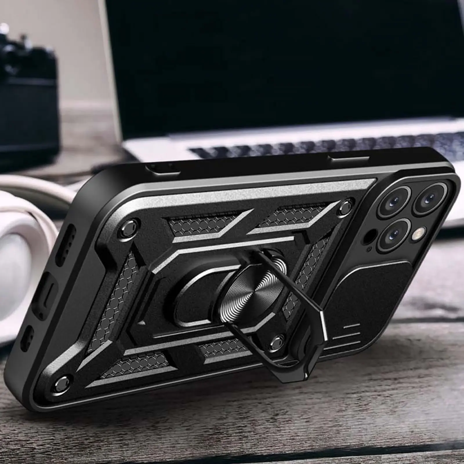 Чехол Ummi Camshield Serge Ring для Apple iPhone 12 Pro Max (6.7"), Черный 2, TPU+PC, купить оптом с доставкой