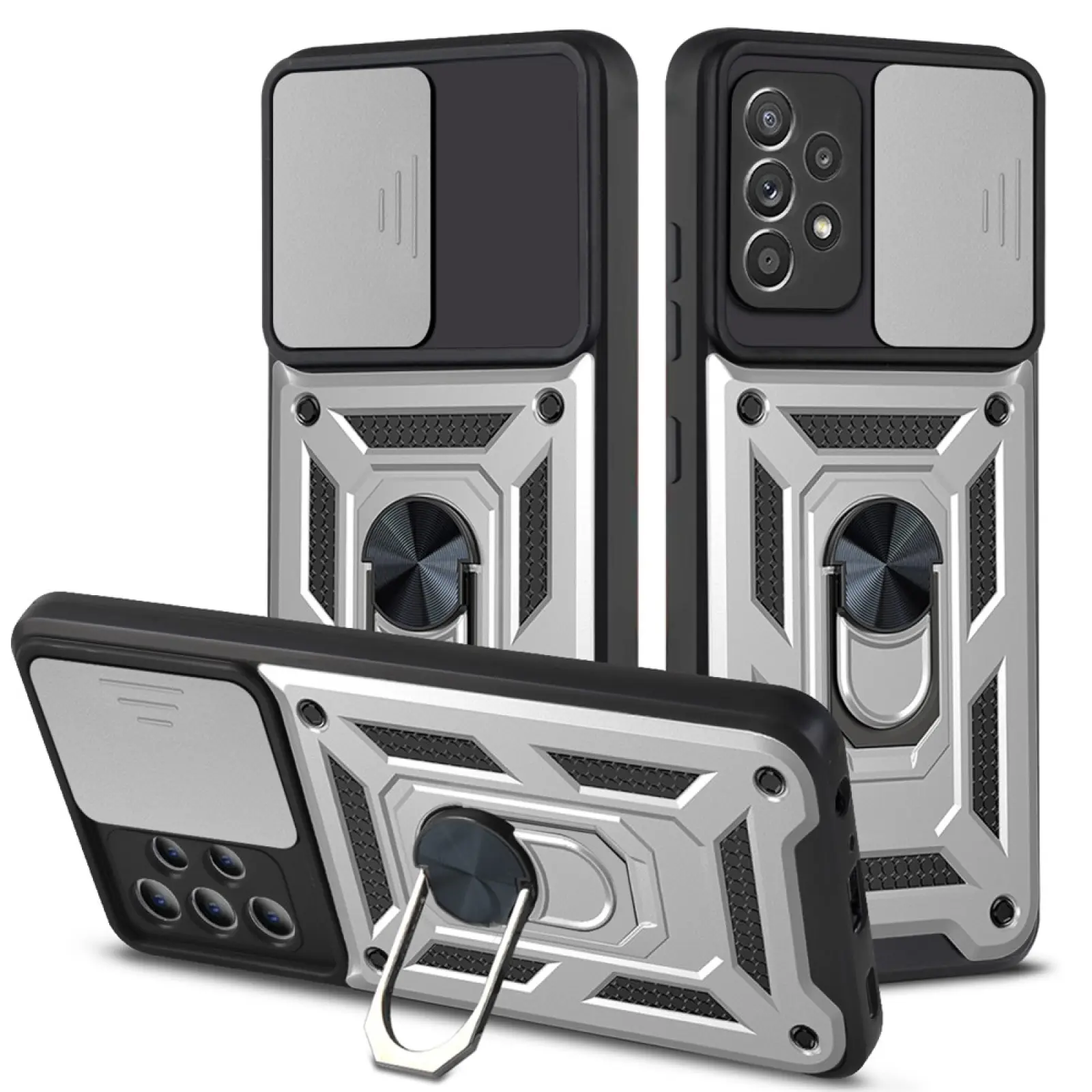 Чехол Ummi Camshield Serge Ring для Samsung Galaxy A72 4G / A72 5G, Серебряный, TPU+PC, купить оптом с доставкой