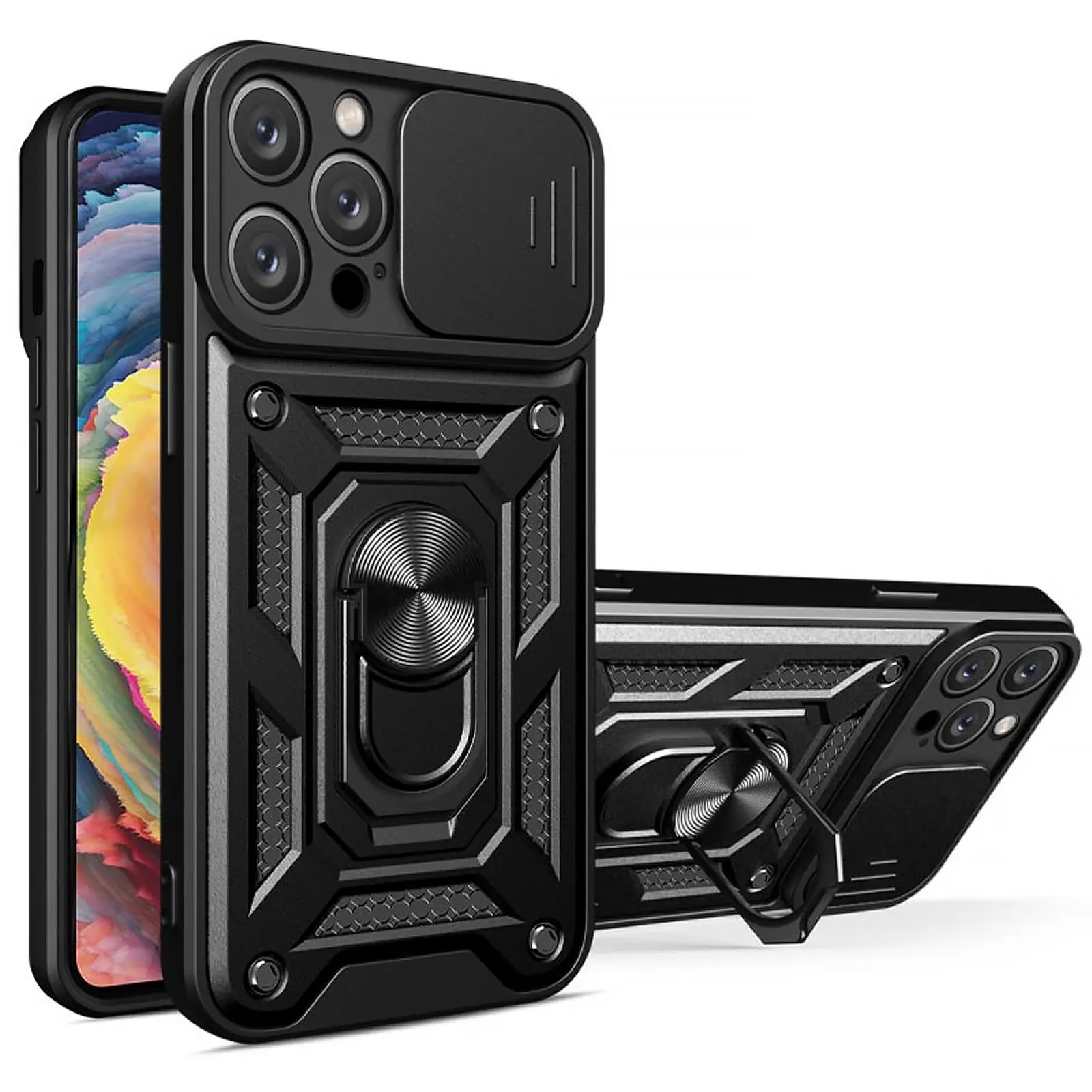 Чехол Ummi Camshield Serge Ring для Apple iPhone 13 Pro Max (6.7"), Черный / Black, TPU+PC, купить оптом с доставкой