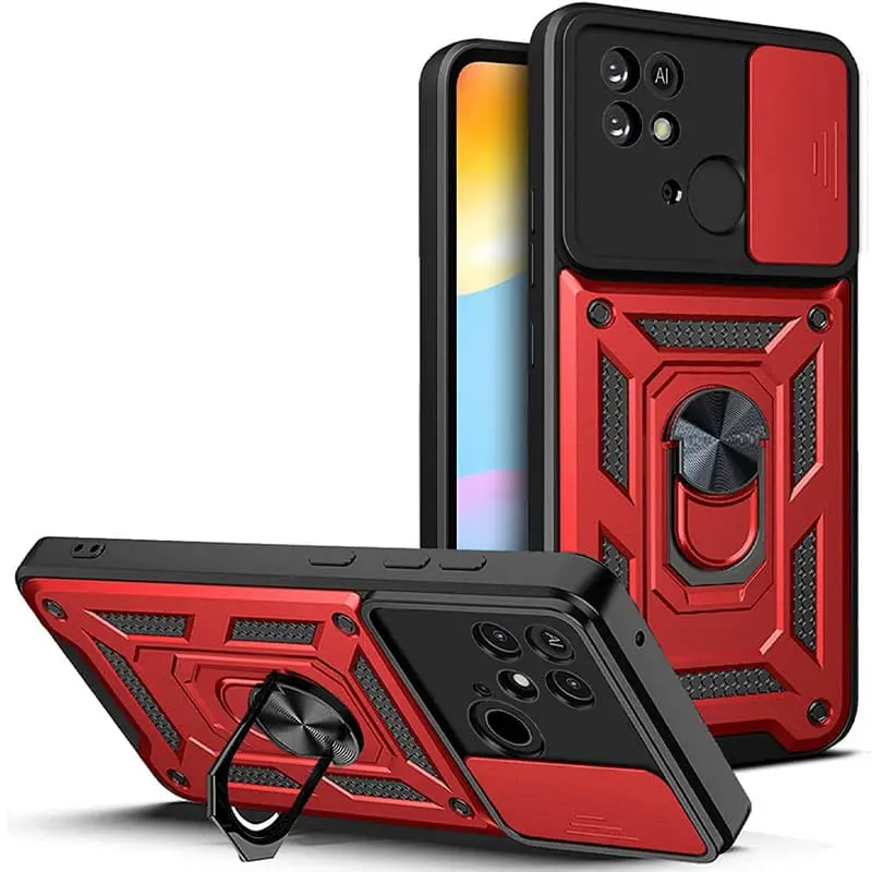 Чехол Ummi Camshield Serge Ring для Xiaomi Redmi 10C, Красный / Red, TPU+PC, купить оптом с доставкой
