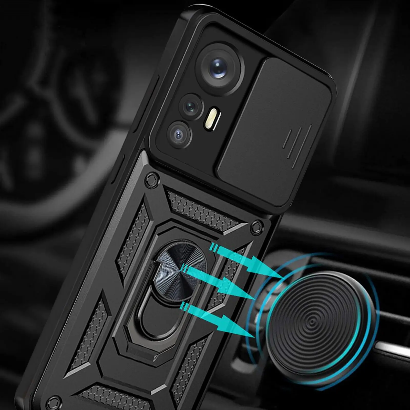 Чехол Ummi Camshield Serge Ring для Xiaomi 12T / 12T Pro, Черный 1, TPU+PC, купить оптом с доставкой